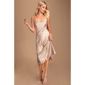 Lulus Calla Love Champagne Jacquard Satin Slip Dress Pink - Size M